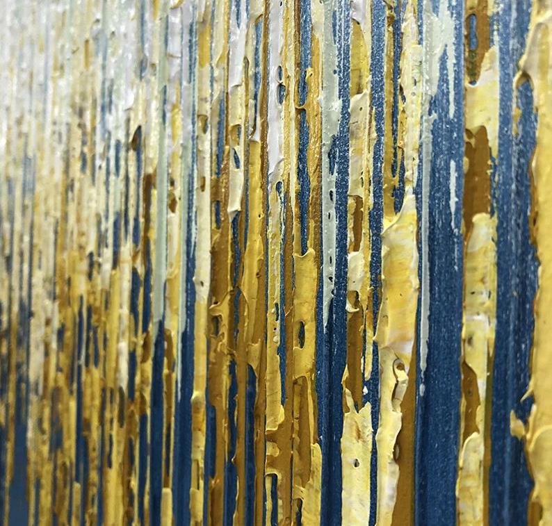 blaues goldenes Regenwasser Wanddekordetail Ölgemälde